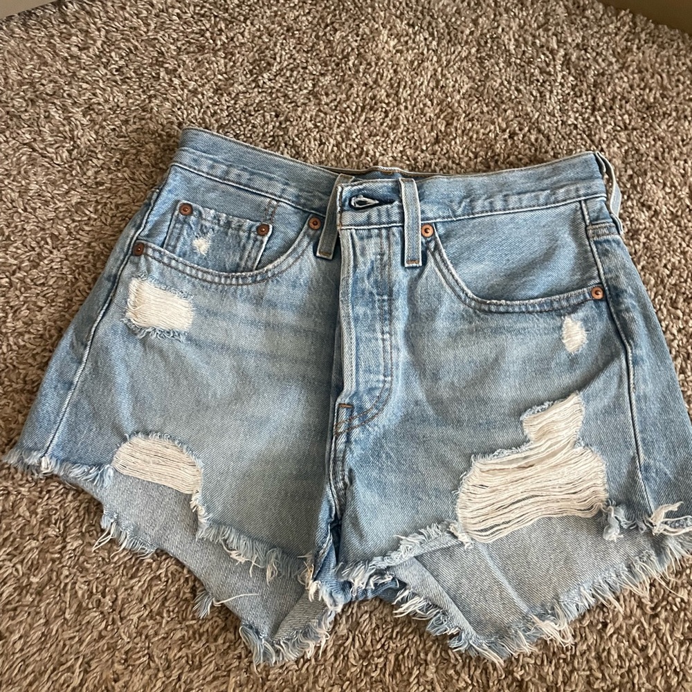 Levi's 501 Light Blue Distressed Jean Shorts